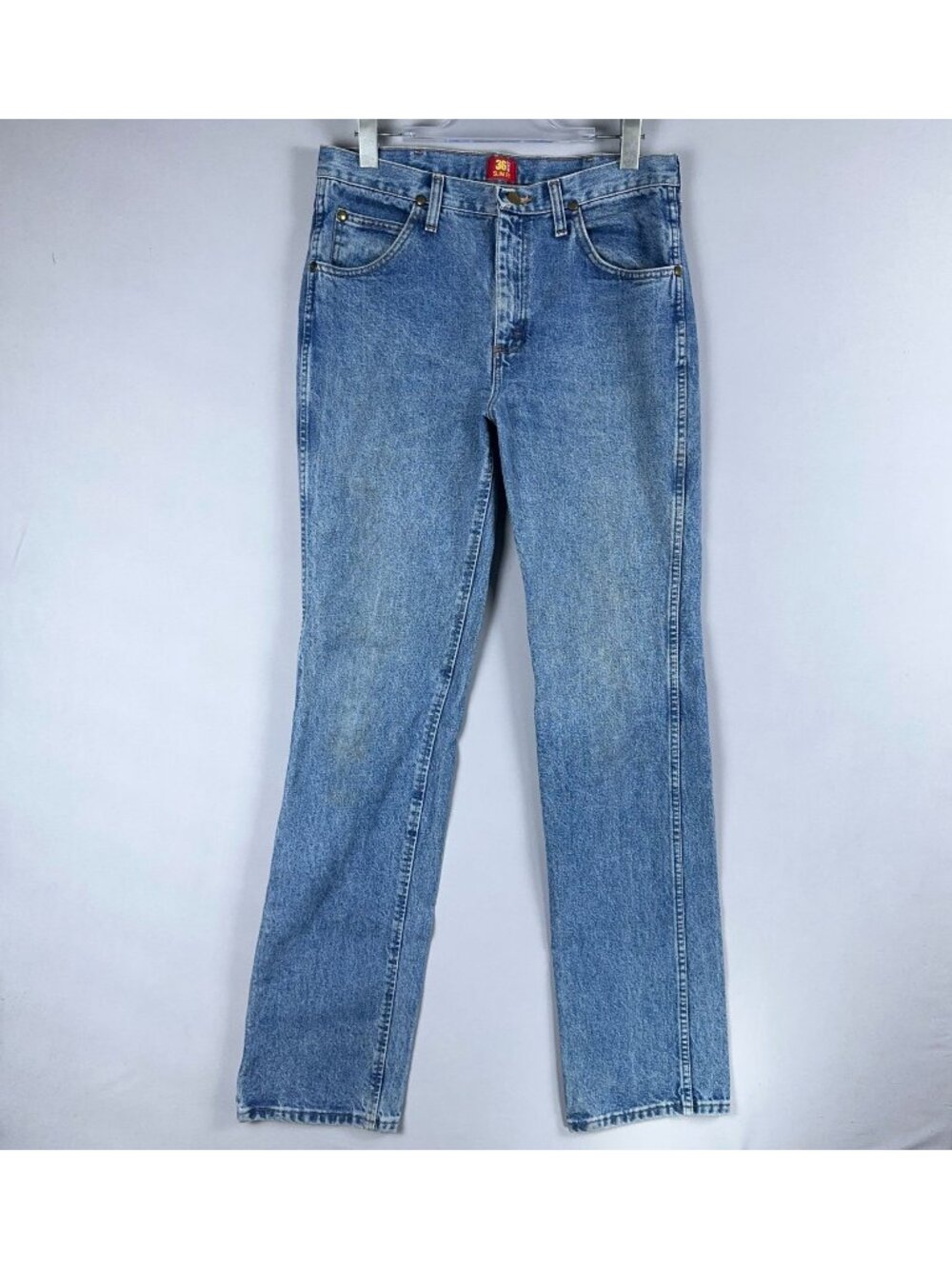 Wrangler Cowboy Cut Jeans Mens 36x32 Slim Fit Straight Leg Mid Rise Blue
